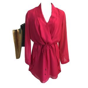 Adelyn Rae Drawstring Waist V Neck Sheath Dress S